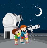 Astronomy theme with kids looking at the star vector