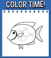 Worksheets template with color time text and fish outline vector