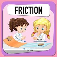 Scientist kids doing friction experiment vector