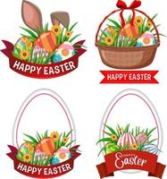 Happy Easter day with bunny and eggs vector