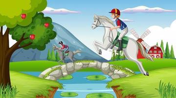 Horse riding scene with jockey and horse vector