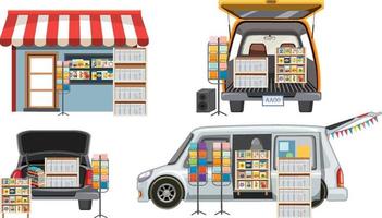 Flea market concept with set of different car boot sales vector