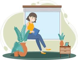 A woman working at home concept in flat design vector