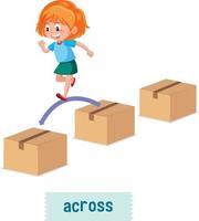 Preposition of place with cartoon girl and a box vector
