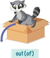 English prepositions, raccoons walk out of the boxes vector