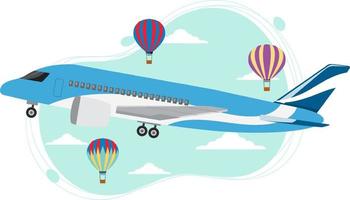 Plane in the sky with balloon in flat style vector