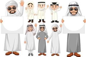 Arabic people with man holding blank sign vector