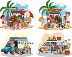 Flea market concept with set of different car boot sales vector