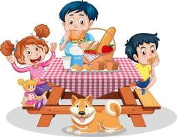 Picnic meal on white back ground with kids and dog vector