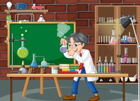 escena de laboratorio con personaje de dibujos animados científico