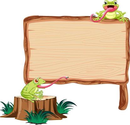 Blank wooden signboard with frogs