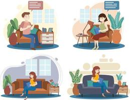 Set of different living room interior in flat style vector