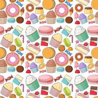Seamless background design with different desserts vector