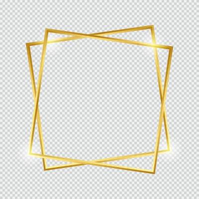 Gold border single frame with light influence, Gold decoration in minimalist style, Metal graphic paper elements in double rectangle variation geometric thin lines