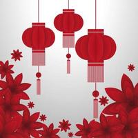 Chinese paper cutting lanterns and flowers on a white background vector