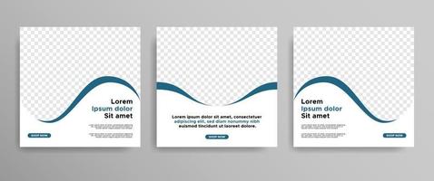 Set of minimal editable square social media banner templates. Blue and white color with curved lines. Suitable for social media posting and web internet advertising. photographic images vector