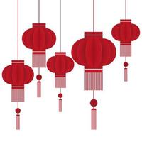 Chinese paper cutting lantern on red white background vector