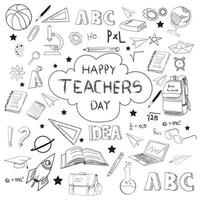 Vector illustration of cute doodles for kids happy teacher's day greetings, Set of cute hand drawn doodles for decoration on white background, Hand Drawn Cute Doodles, Pages for coloring