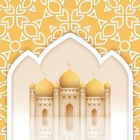 Mosque illustration, ornament pattern, ramadan kareem greeting card background, Eid mubarak, soft vector color