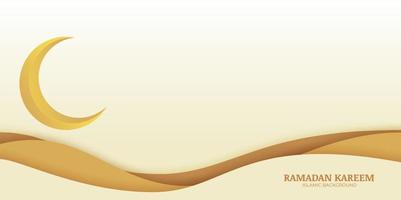simple and beautiful ramadan kareem cream banner with moon and sand vector