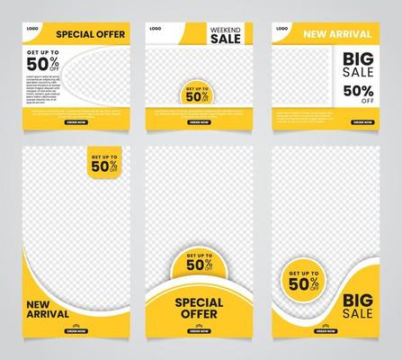 set of social media templates for discounts and special offers. Modern promotional square web banner for stories and feeds mobile app, Vector illustration