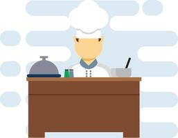 A chef is sitting on a counter. vector