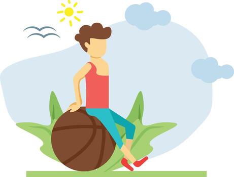 A boy sitting on a exercise ball  doing exercise. vector