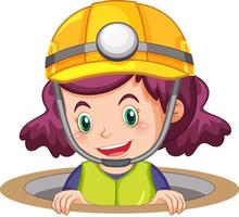 Girl wearing safety hat in the hole vector