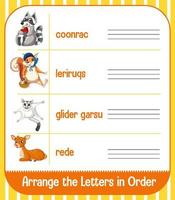 Worksheet design for arrange the letters in order vector