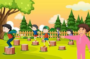 Kids playing red light green light game vector