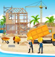 Building construction site and workers vector
