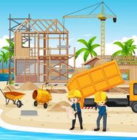 Building construction site and workers vector