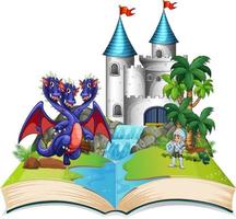 Book with scene of dragon and knight vector