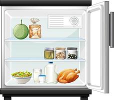 Opened refrigerator with food inside vector