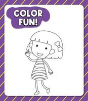 Worksheets template with color fun text and girl outline vector