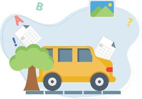 el autobús escolar va a dejar a los niños en la escuela. vector