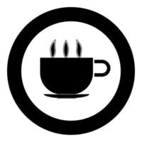 taza con icono de té o café caliente color negro en círculo vector