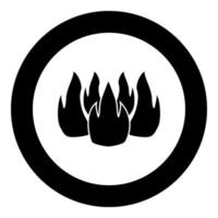 icono de fuego color negro en círculo vector