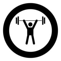 Man uping weight black icon in circle vector