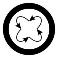 Four arrows in loop in and from center black icon in circle vector