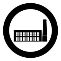 icono de fábrica de edificios industriales color negro en círculo o redondo vector