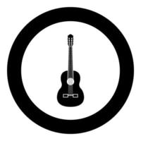 icono negro de guitarra en la ilustración de vector de círculo aislado.