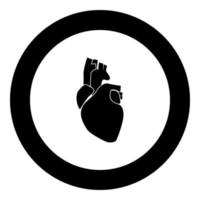 icono de corazón humano color negro en círculo vector