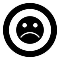 icono de emoticono triste color negro en círculo vector