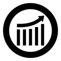 Growing graph black icon in circle vector illustration isolated .