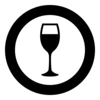 copa de vino icono color negro en círculo vector