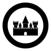 icono del castillo color negro en círculo vector