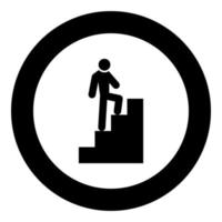 un hombre subiendo escaleras icono color negro en círculo vector