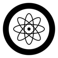 Atom icon black color in circle or round vector