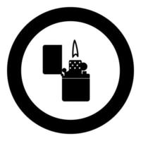 icono de encendedor de cigarrillos color negro en círculo vector